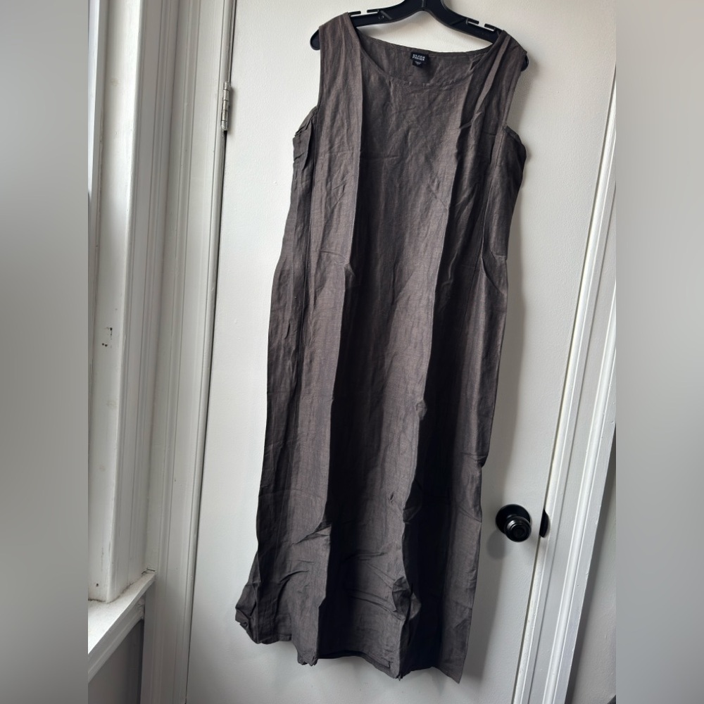 Vintage 90s Eileen Fisher Women’s Linen Silk Sleeveless Tie Back Dress Sz L